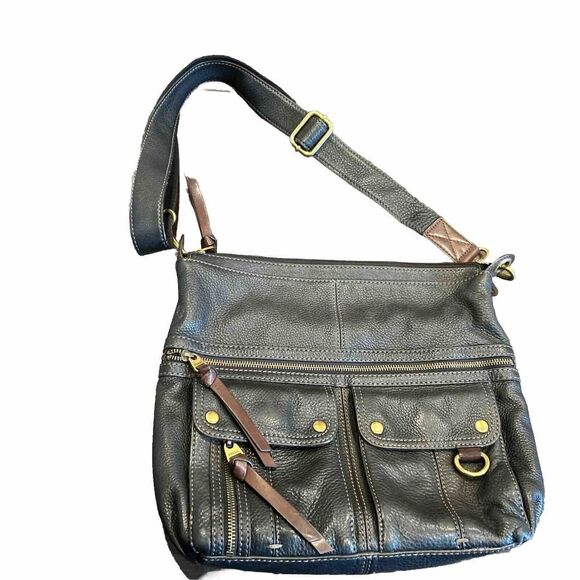 FOSSIL Morgan Traveler Pebbled Leather Messenger Crossbody Shoulder Bag Black - Picture 1 of 13
